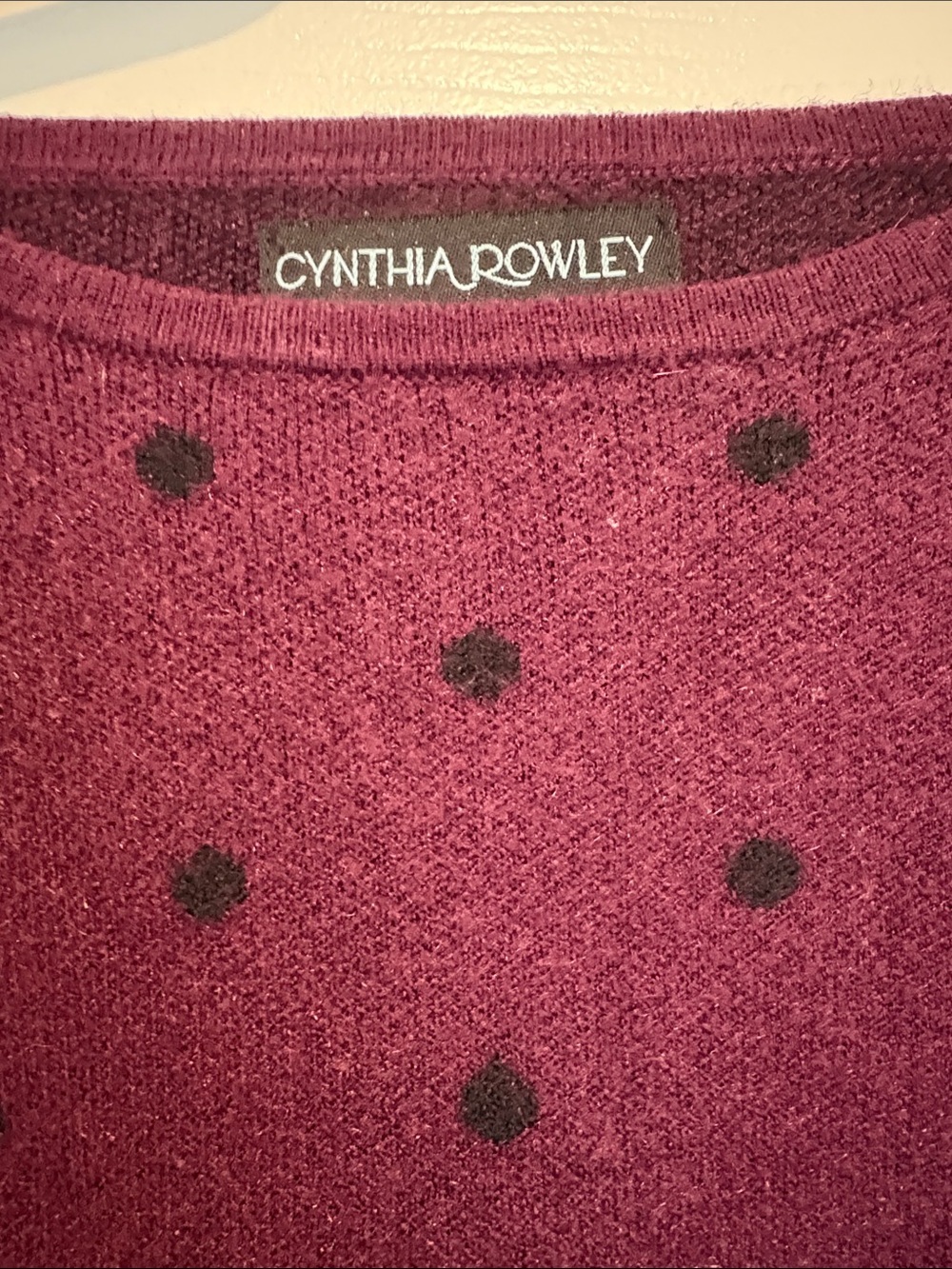 Cynthia Rowley Plum Crewneck Sweater with Black Polka Dots 1x - Picture 5 of 8